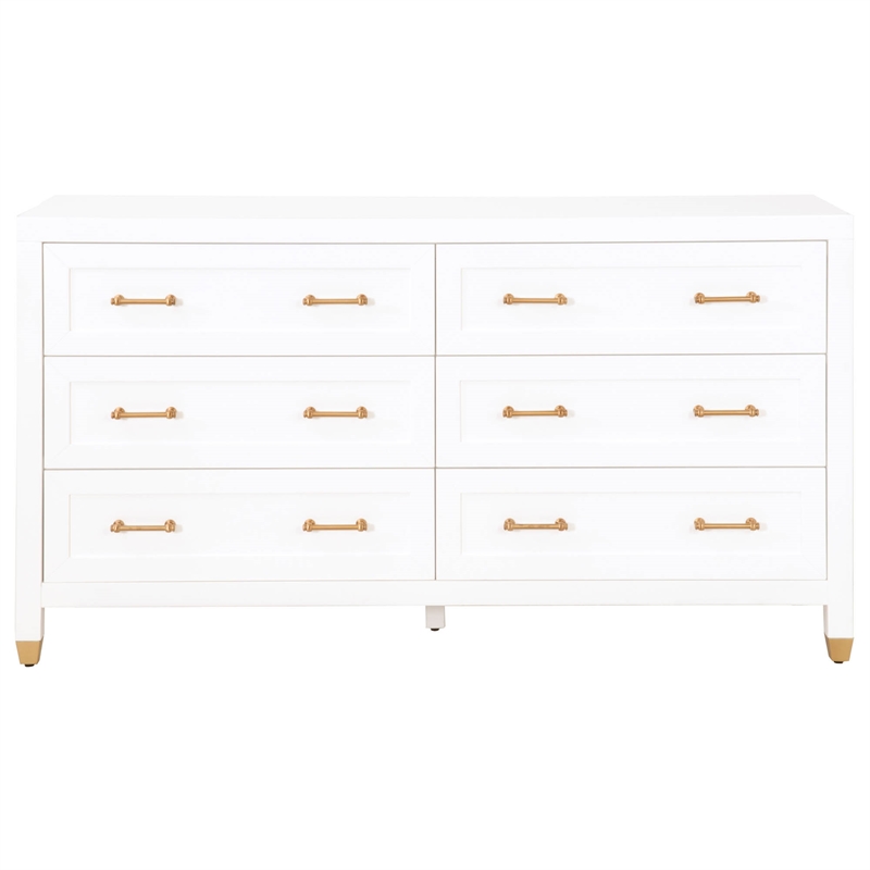 Maklaine Modern Transitional 6-Drawer Wood Dresser in White Finish