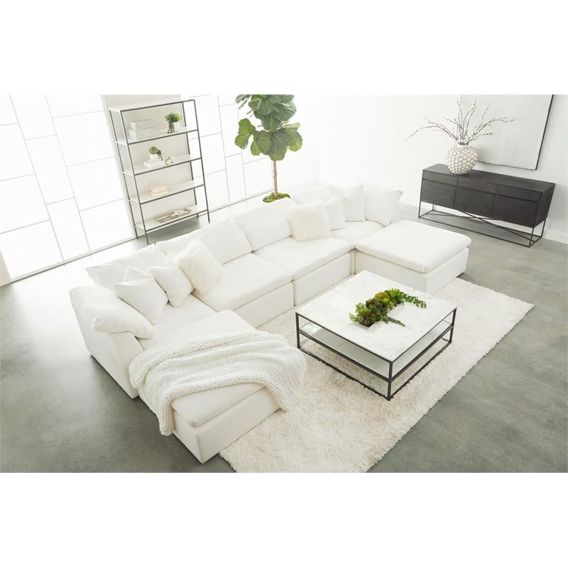 Maklaine Modern Transitional Sky Fabric Modular Ottoman in White