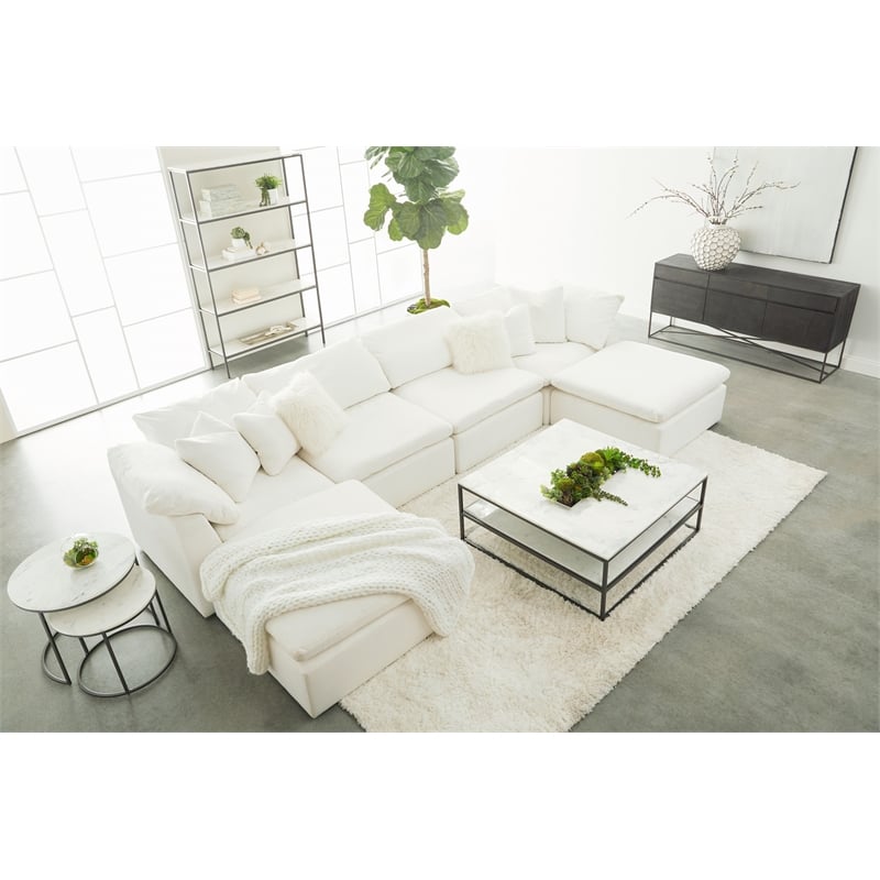 Maklaine Modern Transitional Sky Fabric Modular Ottoman in White