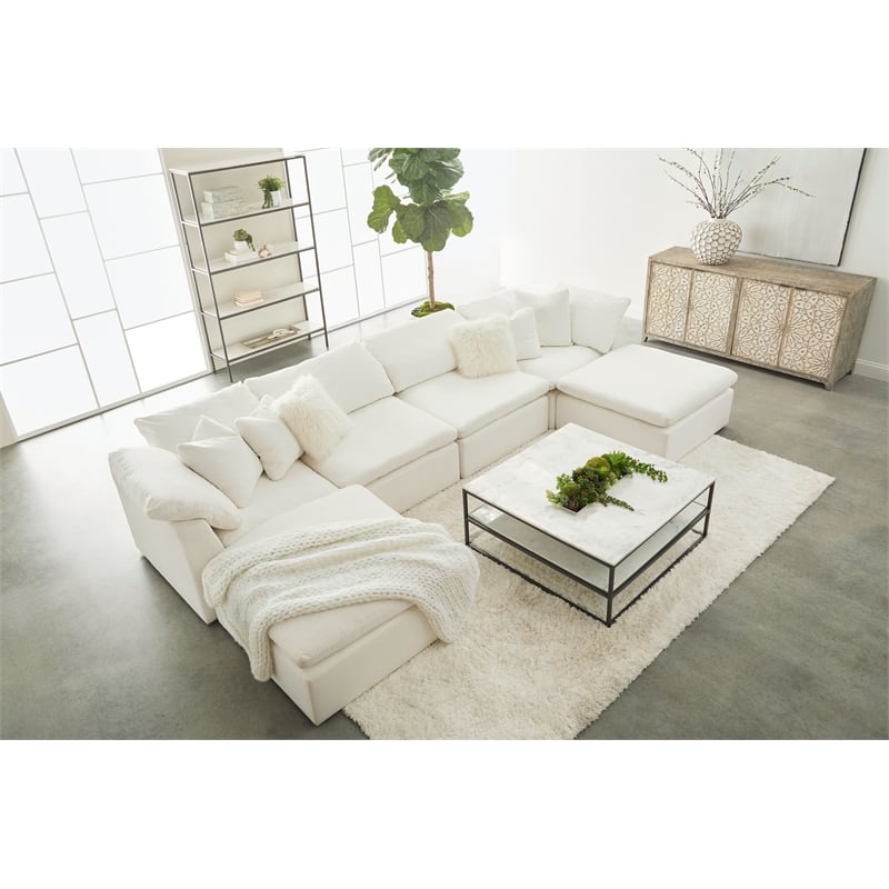 Maklaine Modern Transitional Sky Fabric Modular Ottoman in White