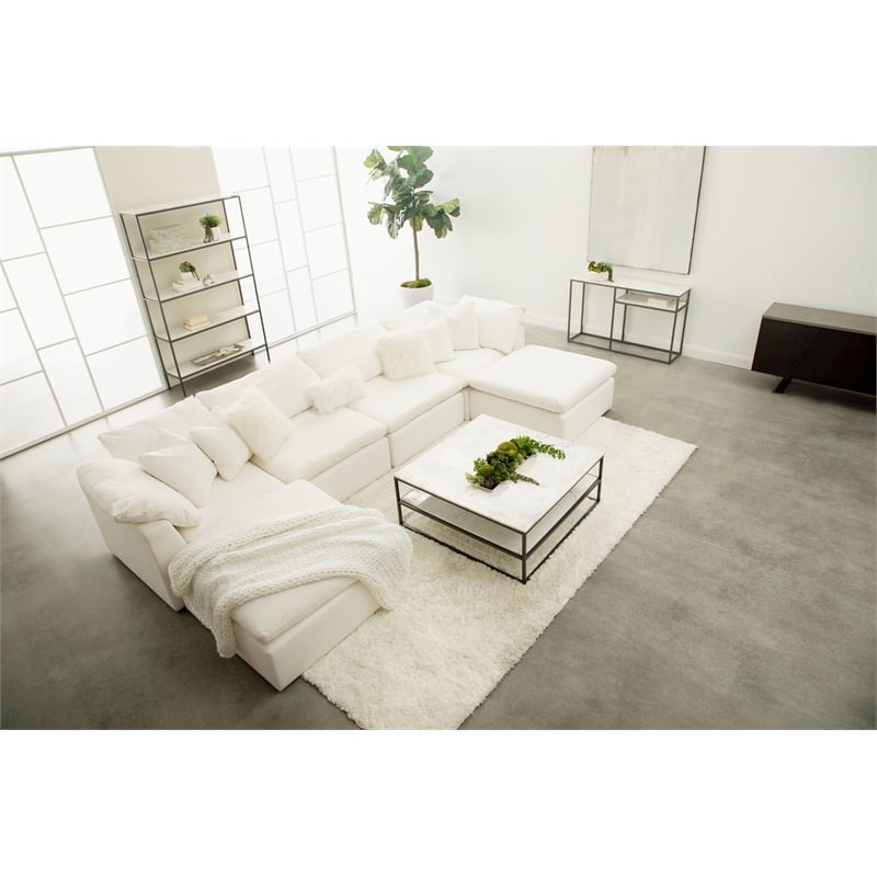 Maklaine Modern Transitional Sky Fabric Modular Ottoman in White