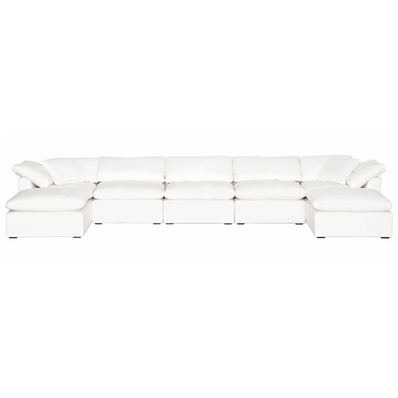 Maklaine Modern Transitional Sky Fabric Modular Ottoman in White