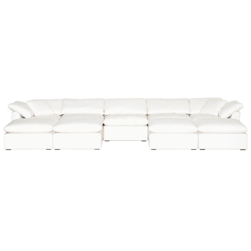 Maklaine Modern Transitional Sky Fabric Modular Ottoman in White