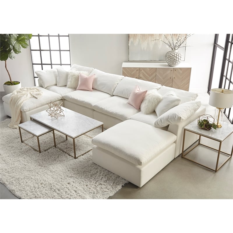 Maklaine Modern Transitional Sky Fabric Modular Ottoman in White