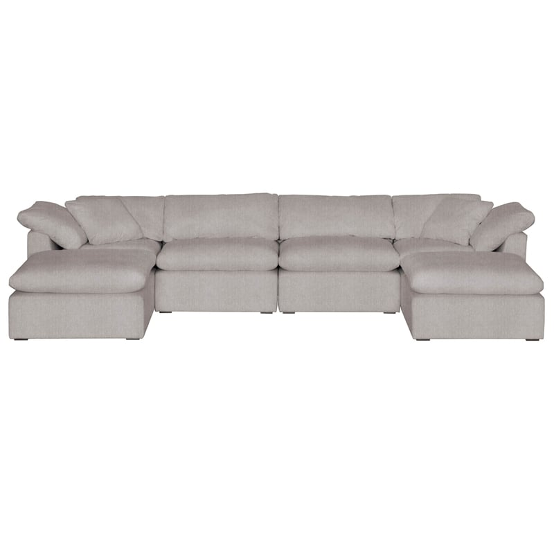 Maklaine Modern Transitional Sky Fabric Modular Ottoman in Gray