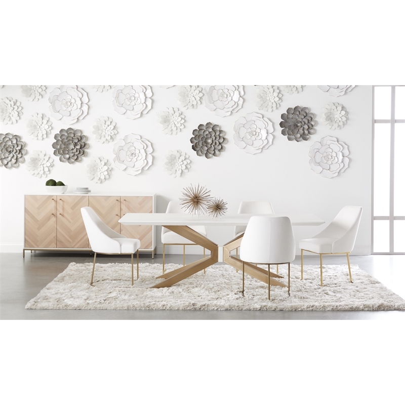 Maklaine Transitional Fabric Dining Chair in White (Set of 2)