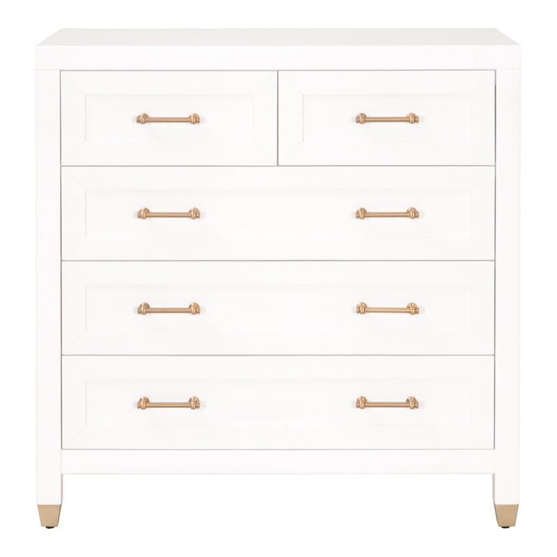 Maklaine Modern Transitional 5-Drawer Wood High Chest in White