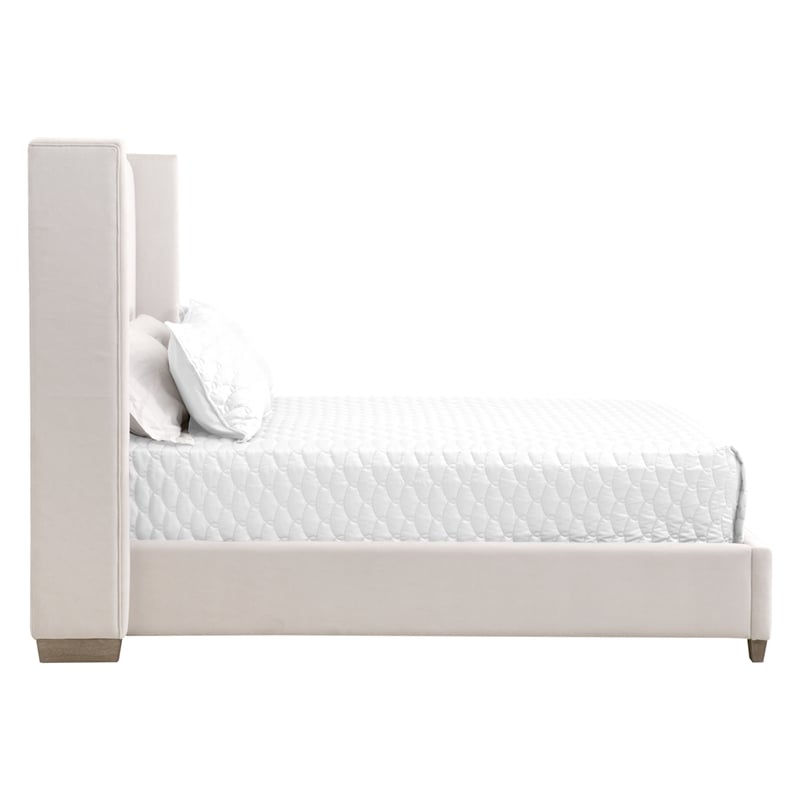 Maklaine Contemporary Transitional Velvet Cal King Bed in Cream