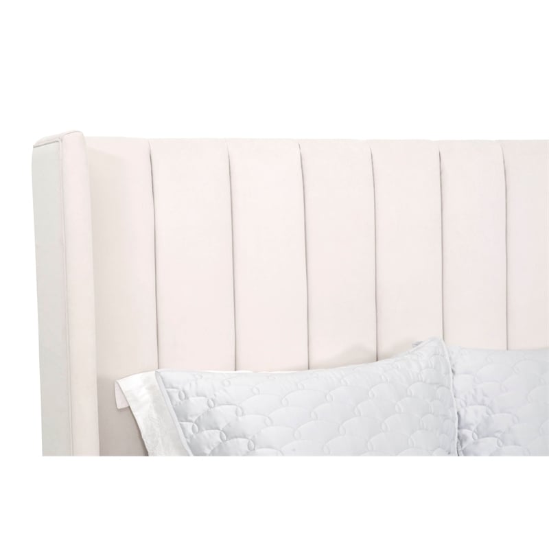Maklaine Contemporary Transitional Velvet Cal King Bed in Cream