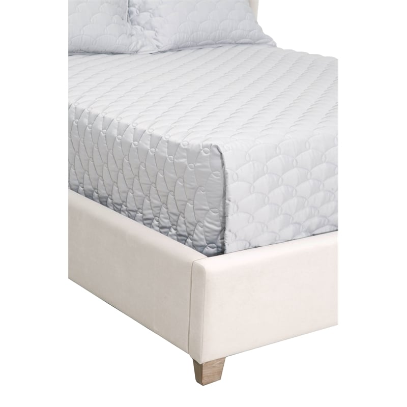 Maklaine Contemporary Transitional Velvet Cal King Bed in Cream