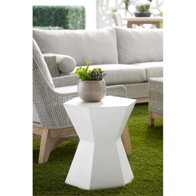 Maklaine Modern / Contemporary Stone Accent Table in Ivory Finish