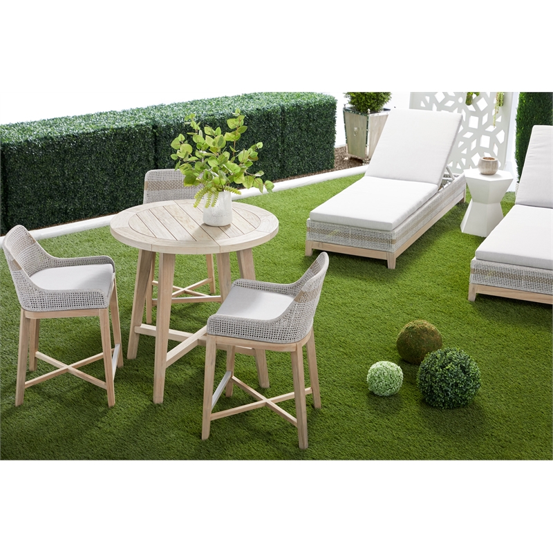 Maklaine Transitional Tapestry Fabric Outdoor Chaise Lounge in Gray