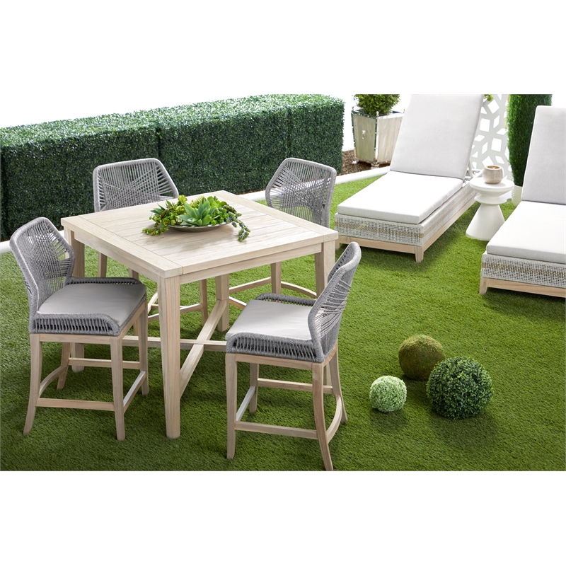 Maklaine Transitional Tapestry Fabric Outdoor Chaise Lounge in Gray