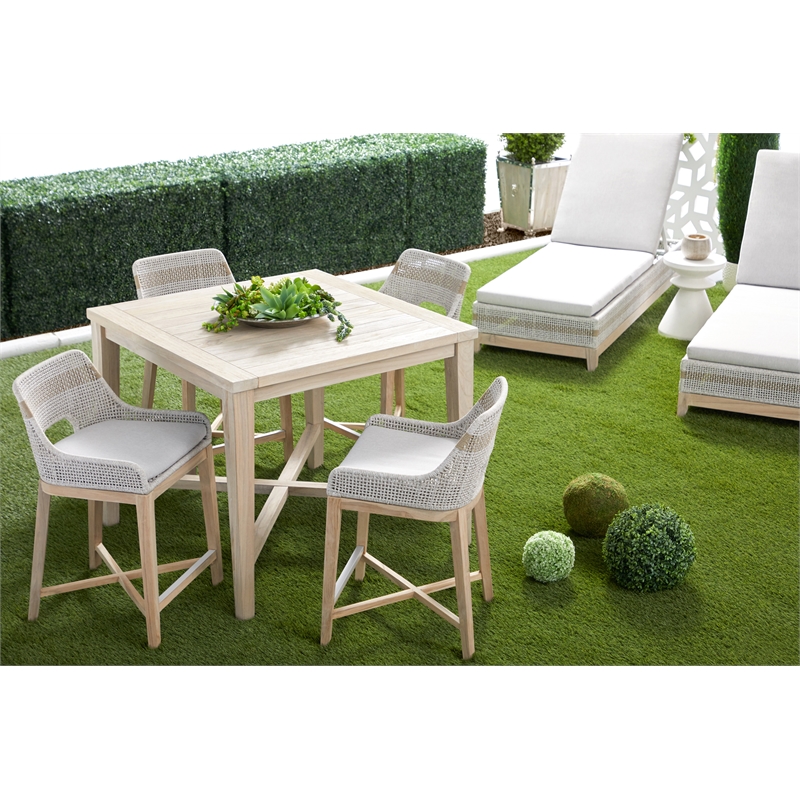 Maklaine Transitional Tapestry Fabric Outdoor Chaise Lounge in Gray