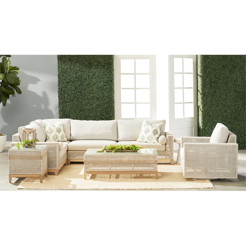 Maklaine Transitional Tapestry Fabric Outdoor Coffee Table in Gray