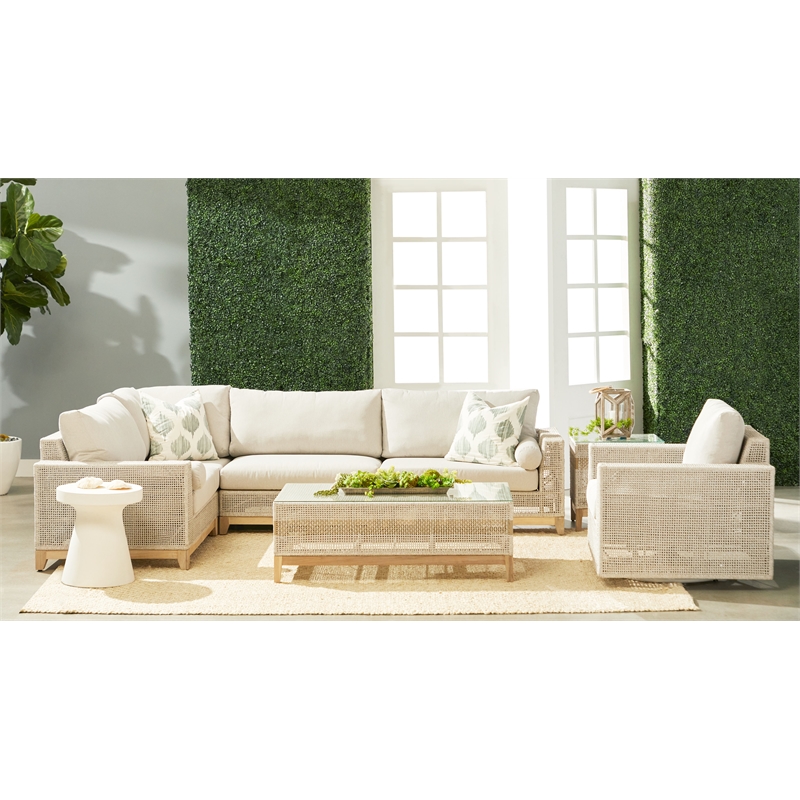 Maklaine Transitional Tapestry Fabric Outdoor Coffee Table in Gray