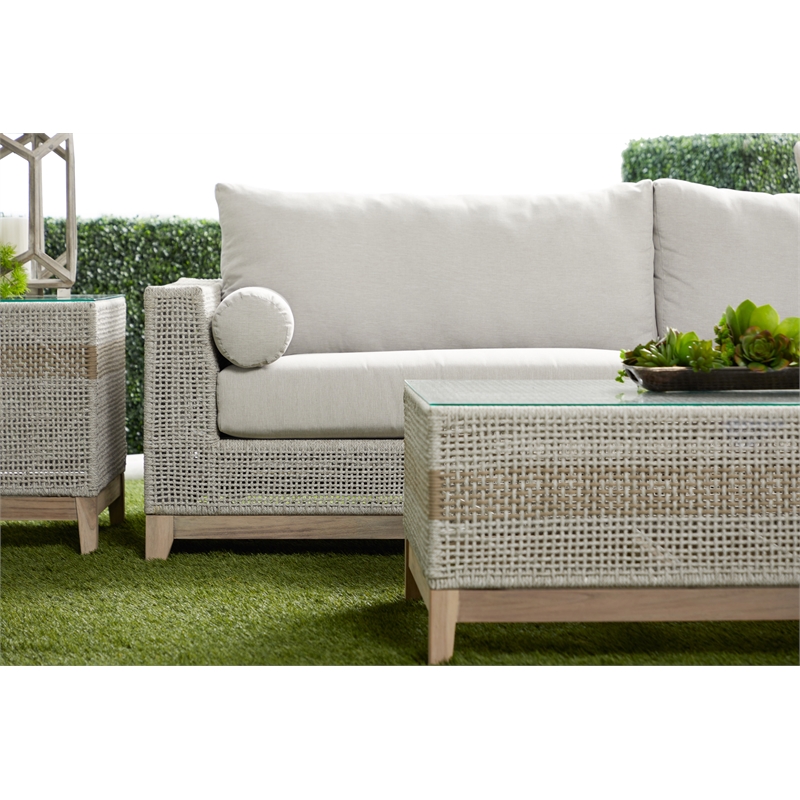 Maklaine Transitional Tapestry Fabric Outdoor Coffee Table in Gray