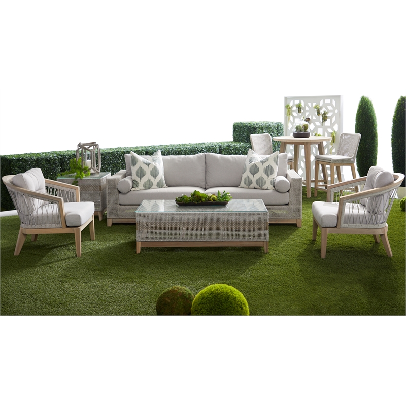 Maklaine Transitional Tapestry Fabric Outdoor Coffee Table in Gray