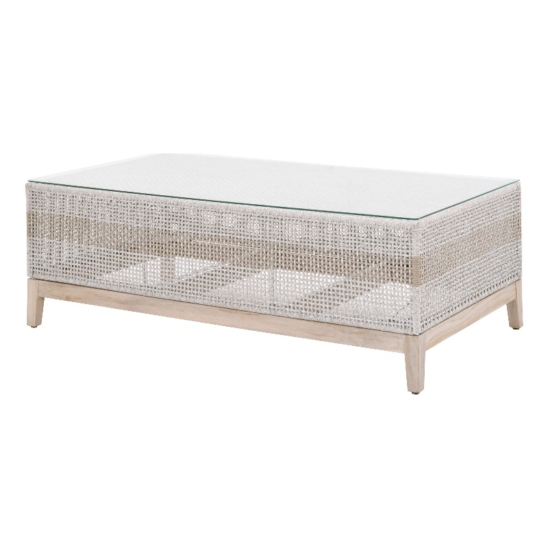 Maklaine Transitional Tapestry Fabric Outdoor Coffee Table in Gray