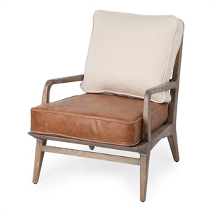 Maklaine Contemporary Cream Fabric and Brown Leather Seat Accent Chair