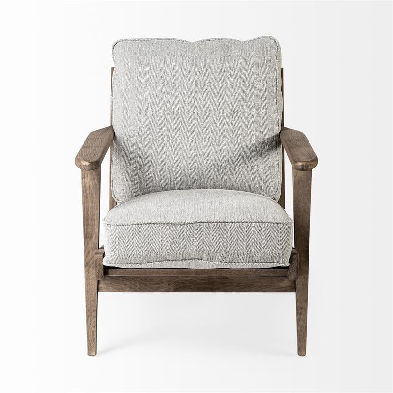 Maklaine Transitional Frost Gray Fabric Wrapped Honey Wooden Frame Accent Chair