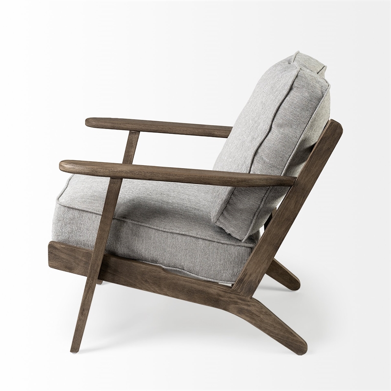 Maklaine Transitional Frost Gray Fabric Wrapped Honey Wooden Frame Accent Chair