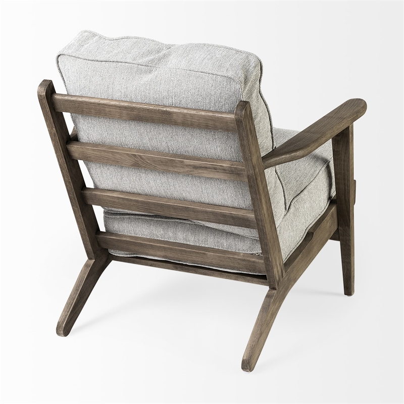 Maklaine Transitional Frost Gray Fabric Wrapped Honey Wooden Frame Accent Chair