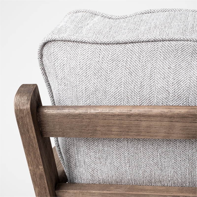 Maklaine Transitional Frost Gray Fabric Wrapped Honey Wooden Frame Accent Chair
