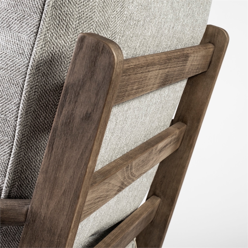 Maklaine Transitional Frost Gray Fabric Wrapped Honey Wooden Frame Accent Chair
