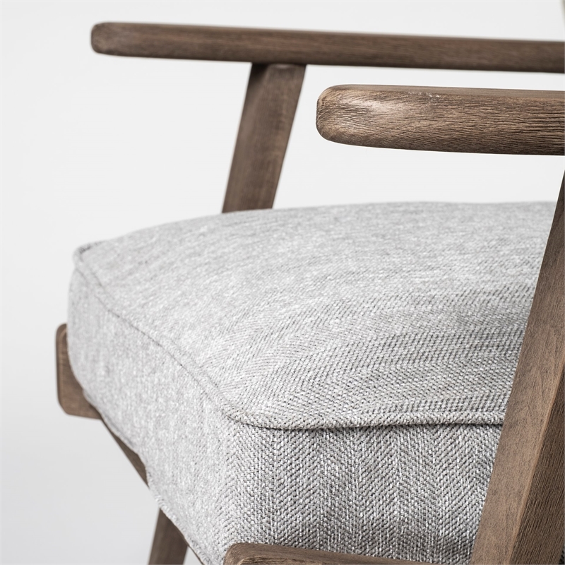 Maklaine Transitional Frost Gray Fabric Wrapped Honey Wooden Frame Accent Chair