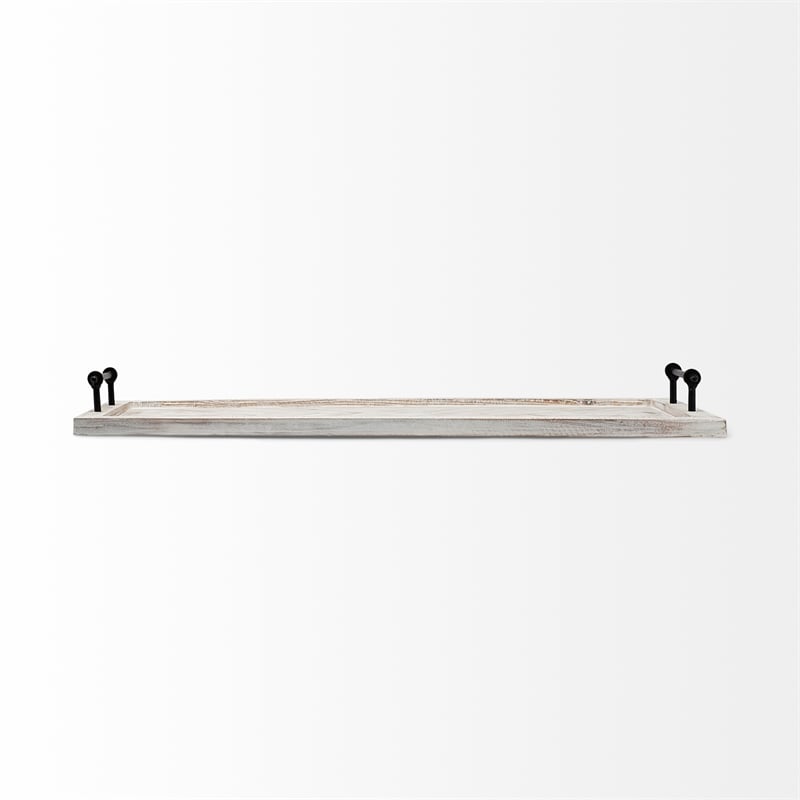 Maklaine Farmhouse Whitewashed Wooden Herringbone Rectangular Tray