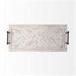 Maklaine Farmhouse Whitewashed Wooden Herringbone Rectangular Tray
