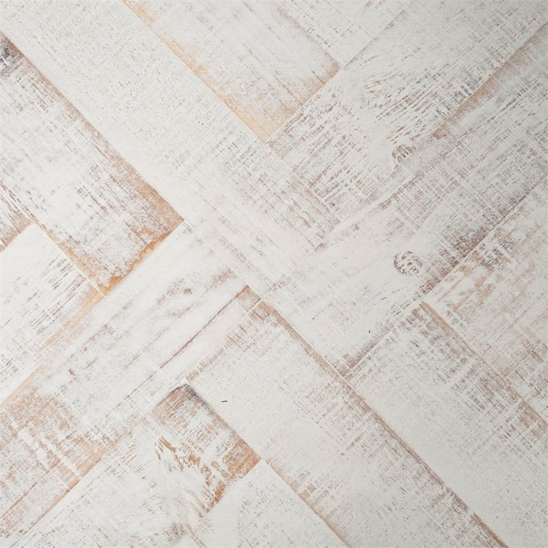 Maklaine Farmhouse Whitewashed Wooden Herringbone Rectangular Tray