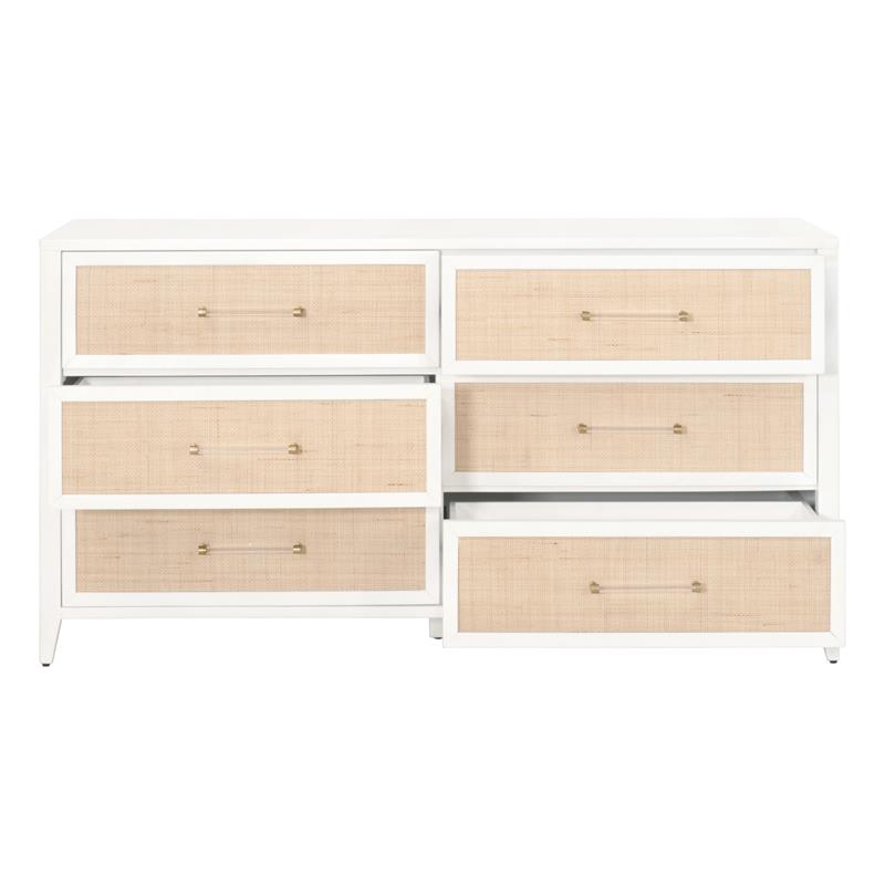 Maklaine Modern Transitional Wood 6-Drawer Dresser in White Finish