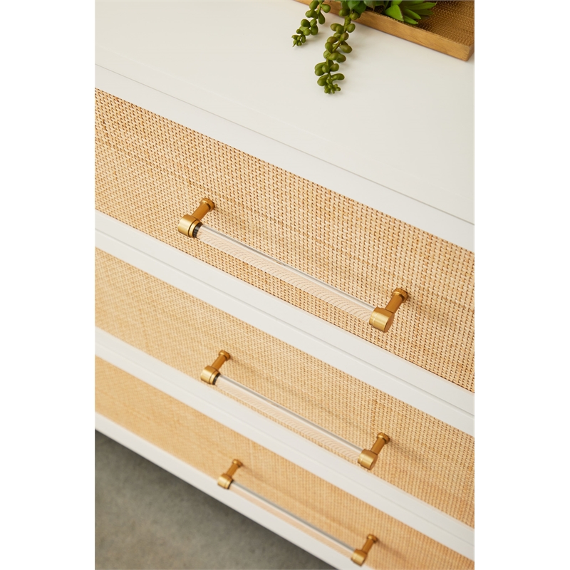 Maklaine Modern Transitional Wood 6-Drawer Dresser in White Finish