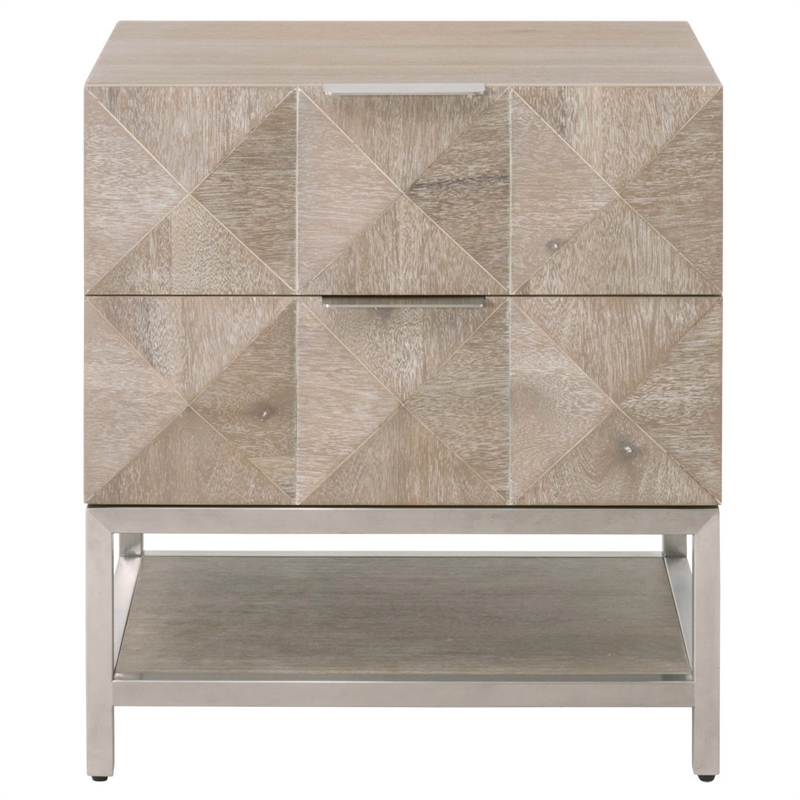 Maklaine Modern Transitional 2-Drawer Wood Nightstand in Gray
