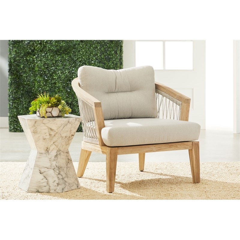 Maklaine Transitional Web Fabric Outdoor Club Chair in Taupe Gray