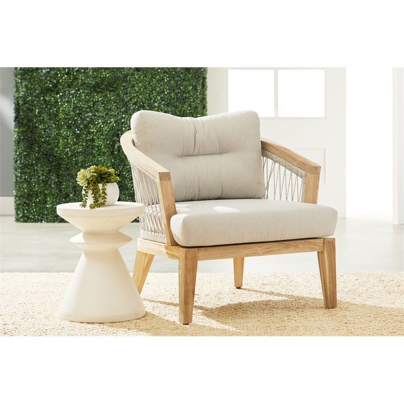Maklaine Transitional Web Fabric Outdoor Club Chair in Taupe Gray