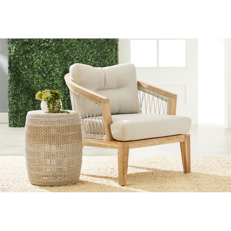 Maklaine Transitional Web Fabric Outdoor Club Chair in Taupe Gray