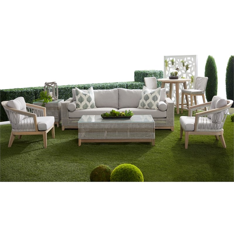 Maklaine Transitional Web Fabric Outdoor Club Chair in Taupe Gray