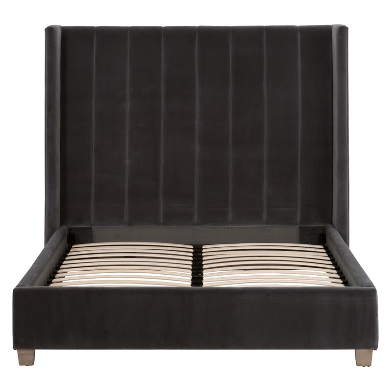Maklaine Modern Transitional Velvet Queen Bed in Dove Gray Finish