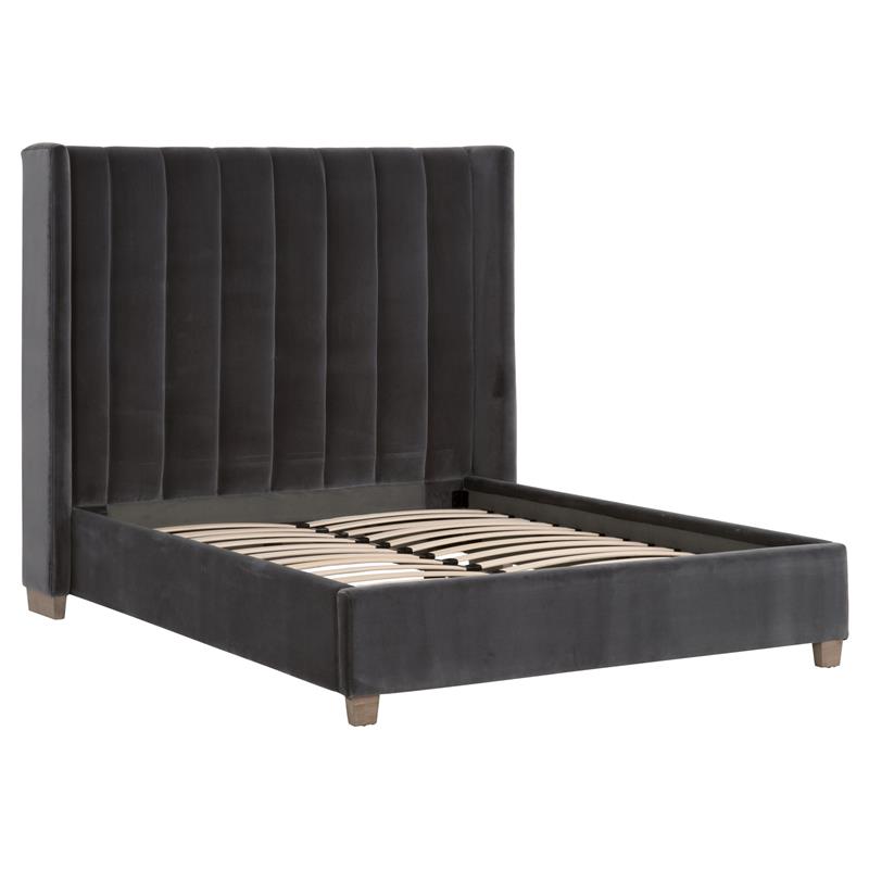 Maklaine Modern Transitional Velvet Queen Bed in Dove Gray Finish