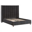 Maklaine Modern Transitional Velvet Queen Bed in Dove Gray Finish