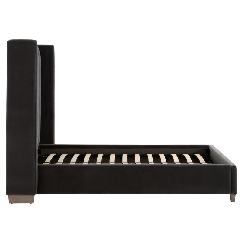Maklaine Modern Transitional Velvet Queen Bed in Dove Gray Finish