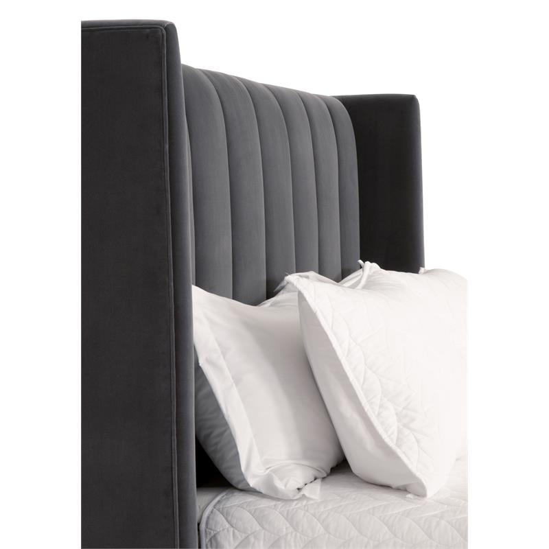 Maklaine Modern Transitional Velvet Queen Bed in Dove Gray Finish