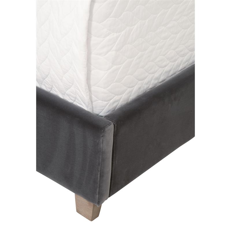 Maklaine Modern Transitional Velvet Queen Bed in Dove Gray Finish