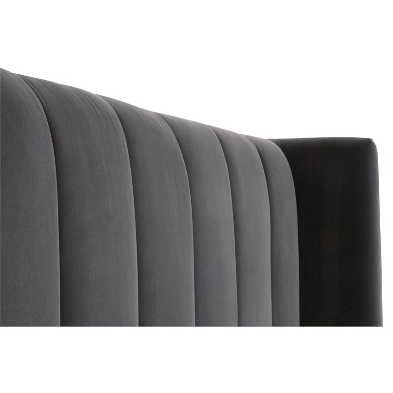Maklaine Modern Transitional Velvet Queen Bed in Dove Gray Finish