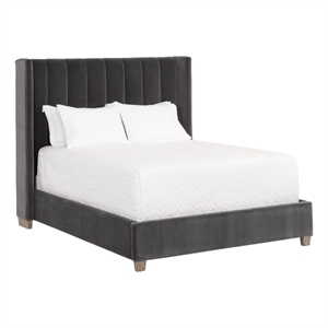 Maklaine Modern Transitional Velvet Queen Bed in Dove Gray Finish