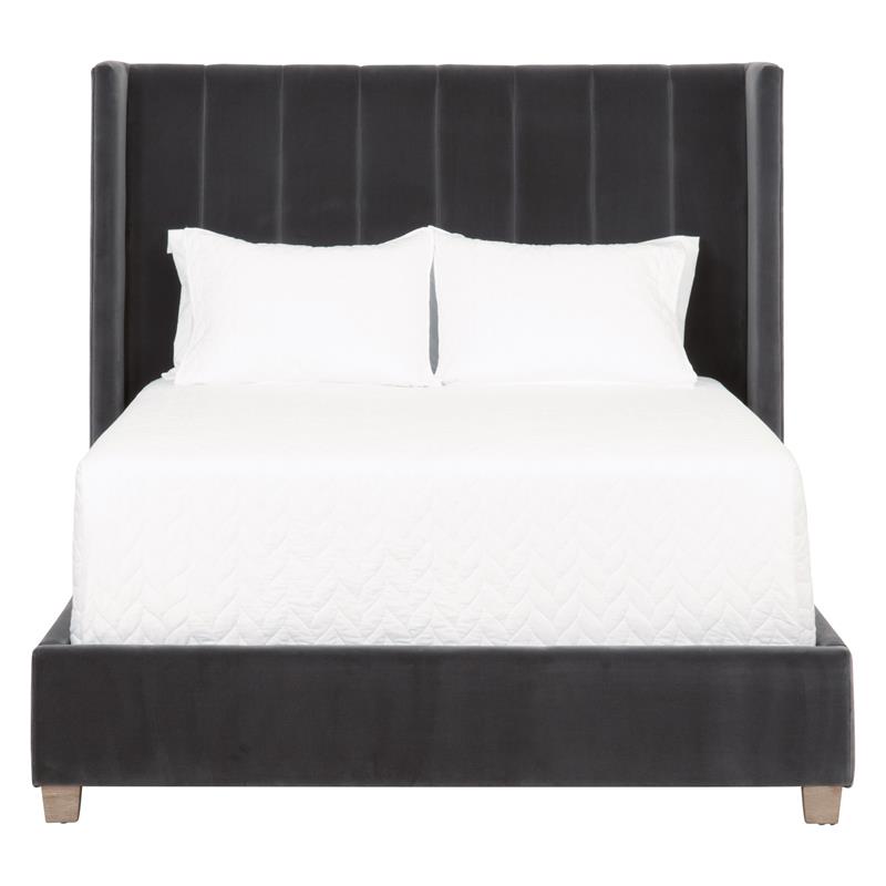 Maklaine Modern Transitional Velvet Queen Bed in Dove Gray Finish