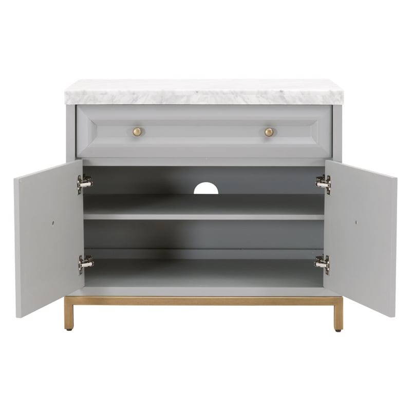 Maklaine Modern Transitional Wood Media Chest in Dove Gray Finish